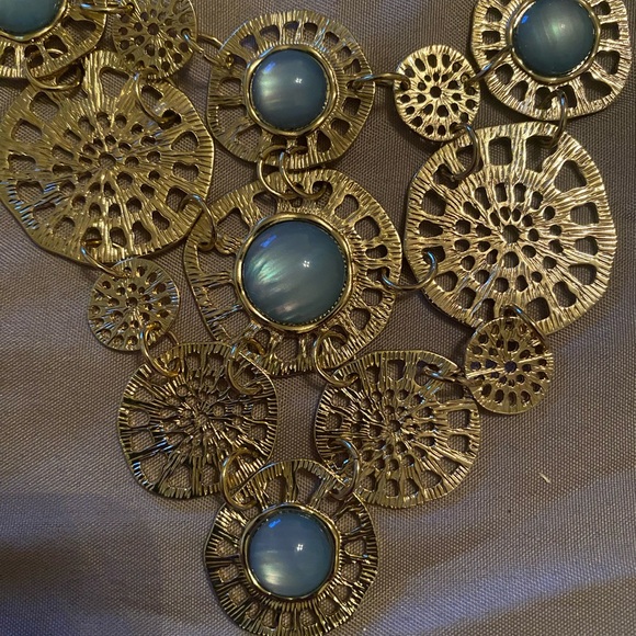 Gold and Blue Statement Necklace - Picture 2 of 4